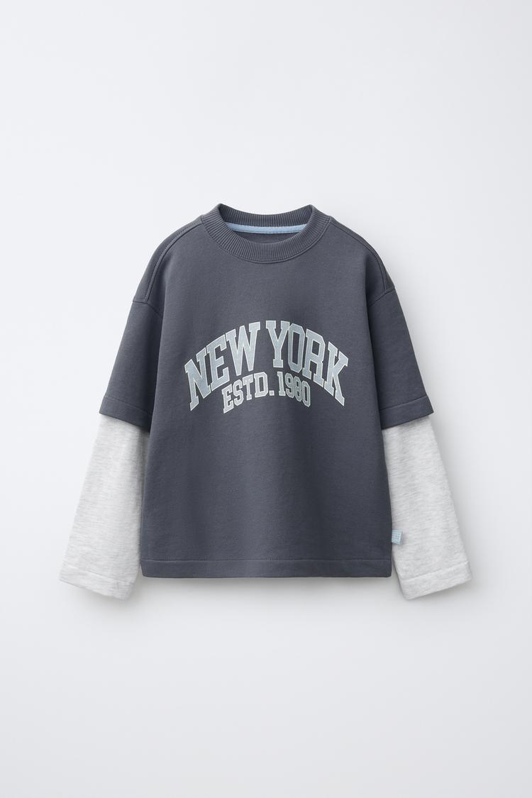 DOUBLE SLEEVE TEXT SWEATSHIRT — Dark gray