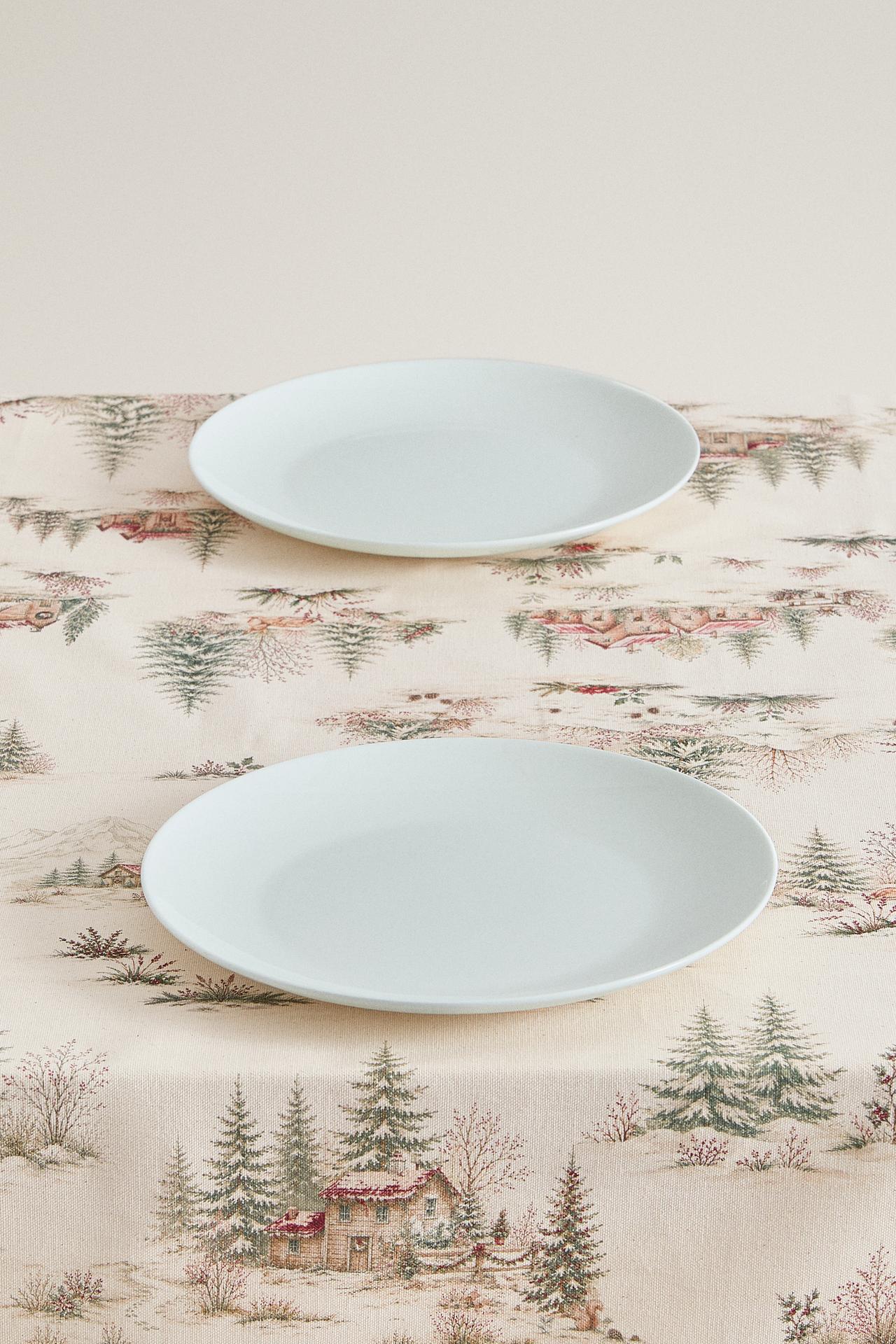 COTTON TOILE DE JOUY CHRISTMAS TABLECLOTH — Light beige