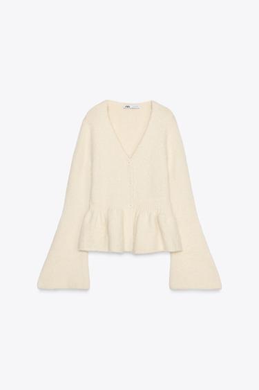 RUFFLE TRIM CARDIGAN - Sand by Zara