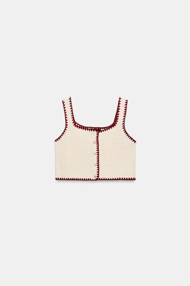 KNIT BUTTON CROP TOP - Light beige by Zara - Image 0