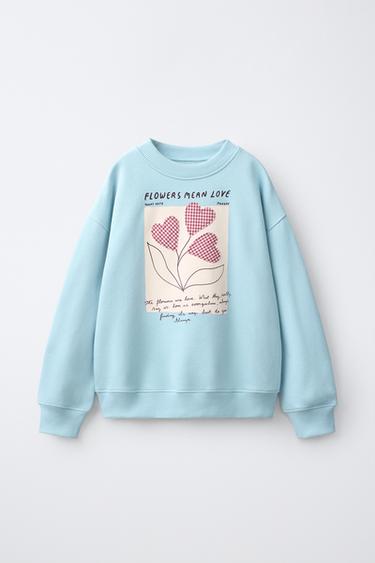 Zara FLORAL PRINT HEART PATCH SWEATSHIRT - Sky blue