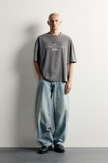 CAMISETA RELAX FIT LAVADA - Cinza-vigoré da Zara - Imagem 0