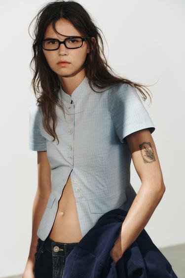 CHECK PEPLUM TOP - Blues by Zara