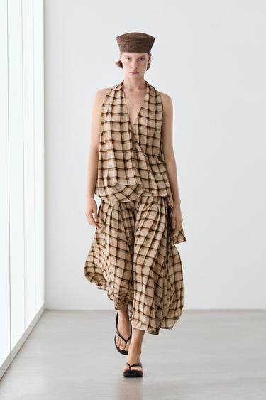 Top fluido cruzado estampado cuadros - 763 de Zara - Imagen 0
