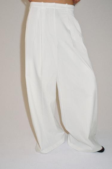 PANTALON WIDE LEG PLISSÉ ZW COLLECTION - Blanc de Zara - Image 4