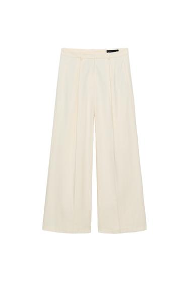 SPODNIE WIDE LEG Z ZASZEWKAMI Z KOLEKCJI ZW - Ecru Zara