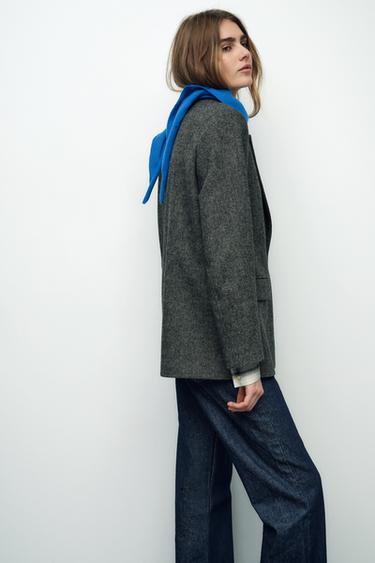 HERRINGBONE WOOL BLEND STRAIGHT BLAZER - Grey / Tan by Zara - Image 3