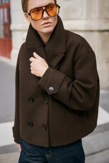 MANTEAU COURT CROISÉ - Marron de Zara - Image 1