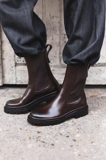FLAT ANKLE BOOTS WITH TRACK SOLES - Brown by Zara - Image 0