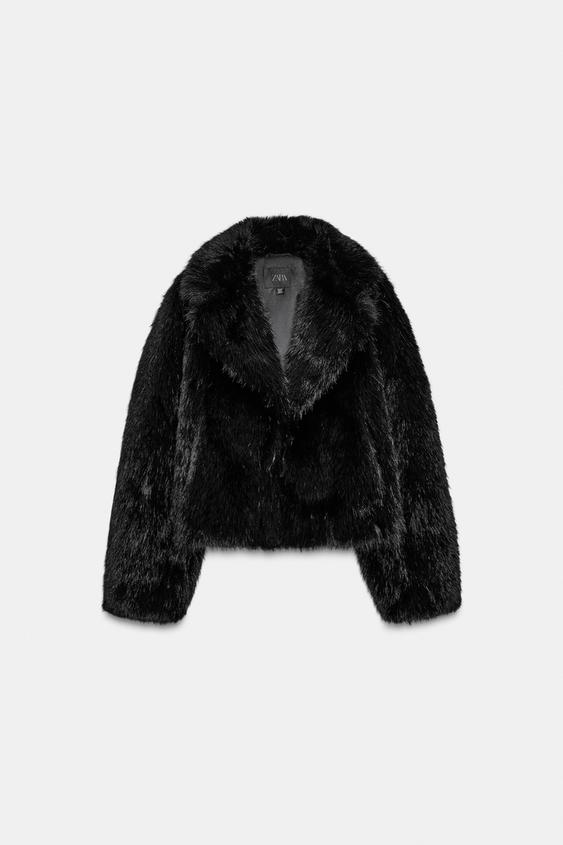 SHORT FAUX FUR COAT - Black by Zara - Image 0