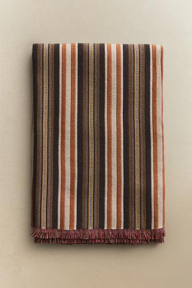 STRIPED COTTON BLANKET - Brown by Zara - Image 5