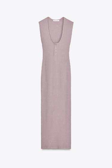 RIBBED BUTTON-FRONT MIDI DRESS - Lilac by Zara - Image 4