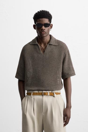 POLO MET OPEN STRUCTUUR - Ecru / Bruin van Zara