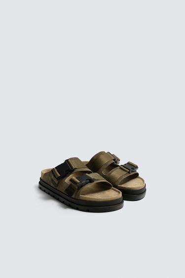 CHUNKY LEATHER SANDALS - Sea green by Zara