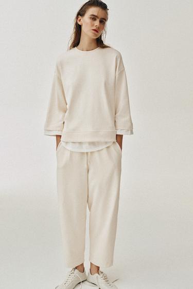 Zara COMBINATION LONG SLEEVE SWEATSHIRT - Ecru