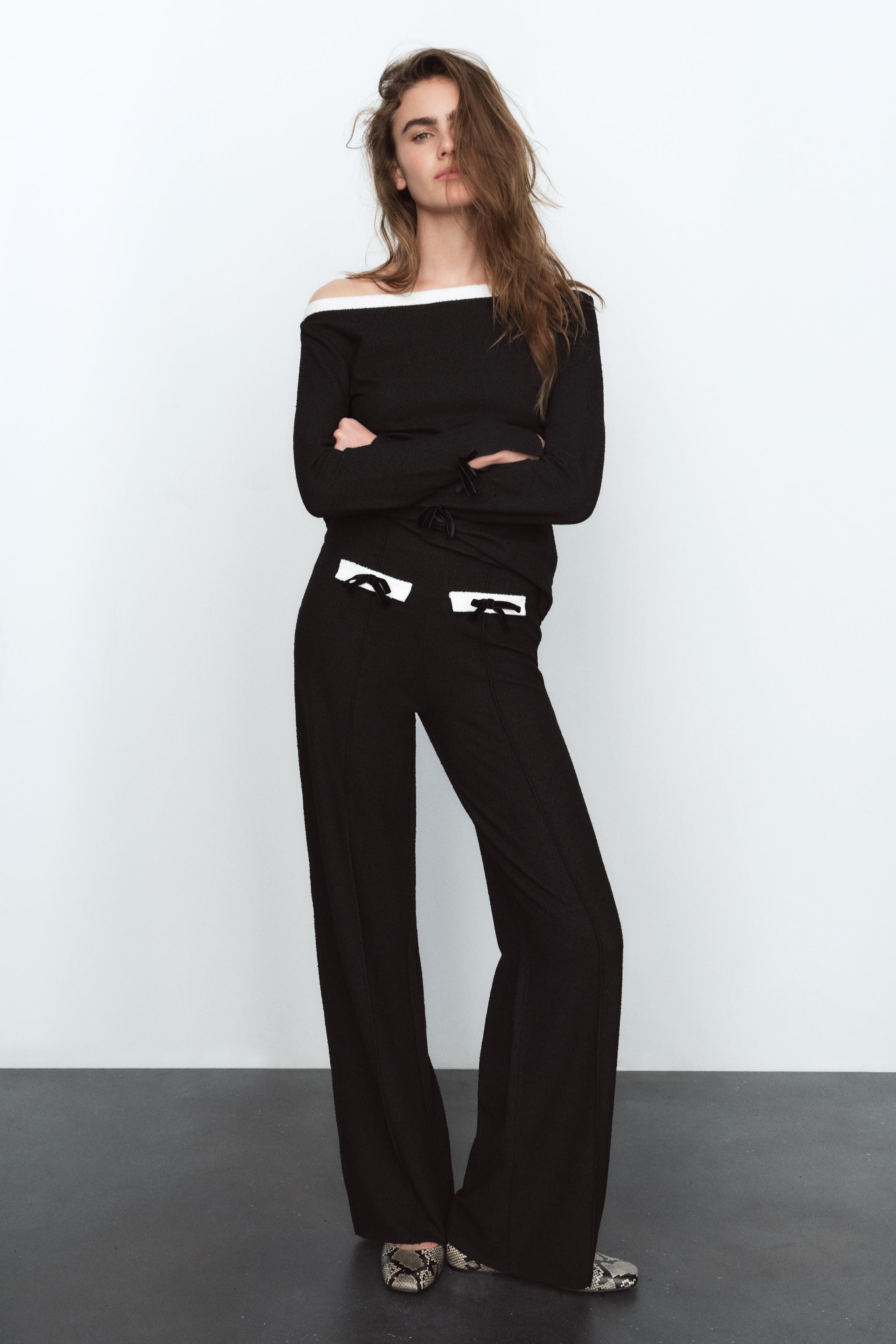 BOUCLÉ TOP WITH BOWS - Black | ZARA United States