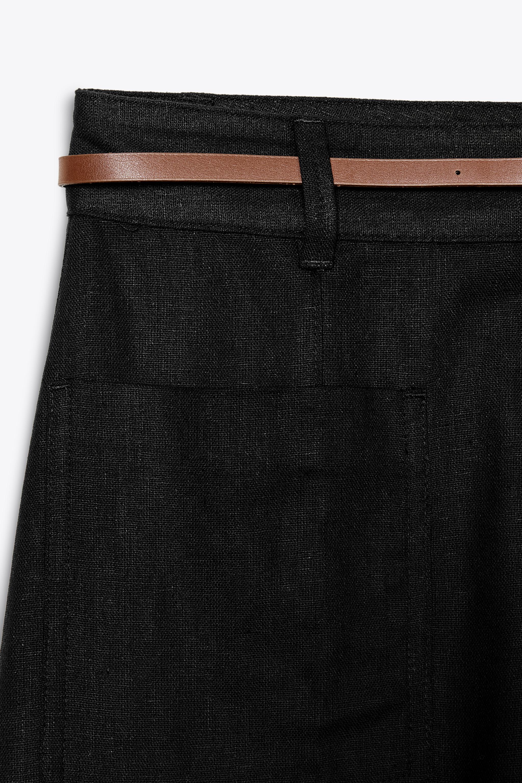 ベルト付きキュロットリネンパンツ - ブラック | ZARA Japan / 日本