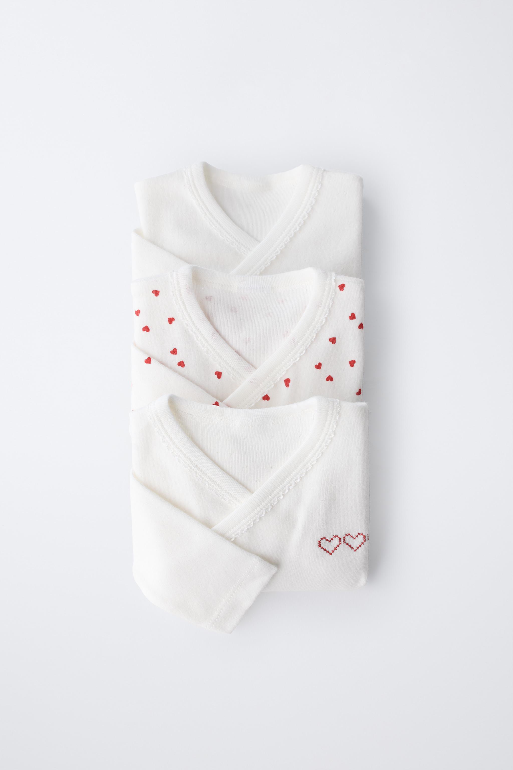 THREE-PACK OF HEART-PRINT KIMONO-COLLAR BODYSUITS