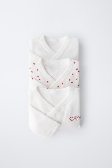 3-PACK OF KIMONO NECK HEART BODYSUITS - Ecru by Zara - Image 0