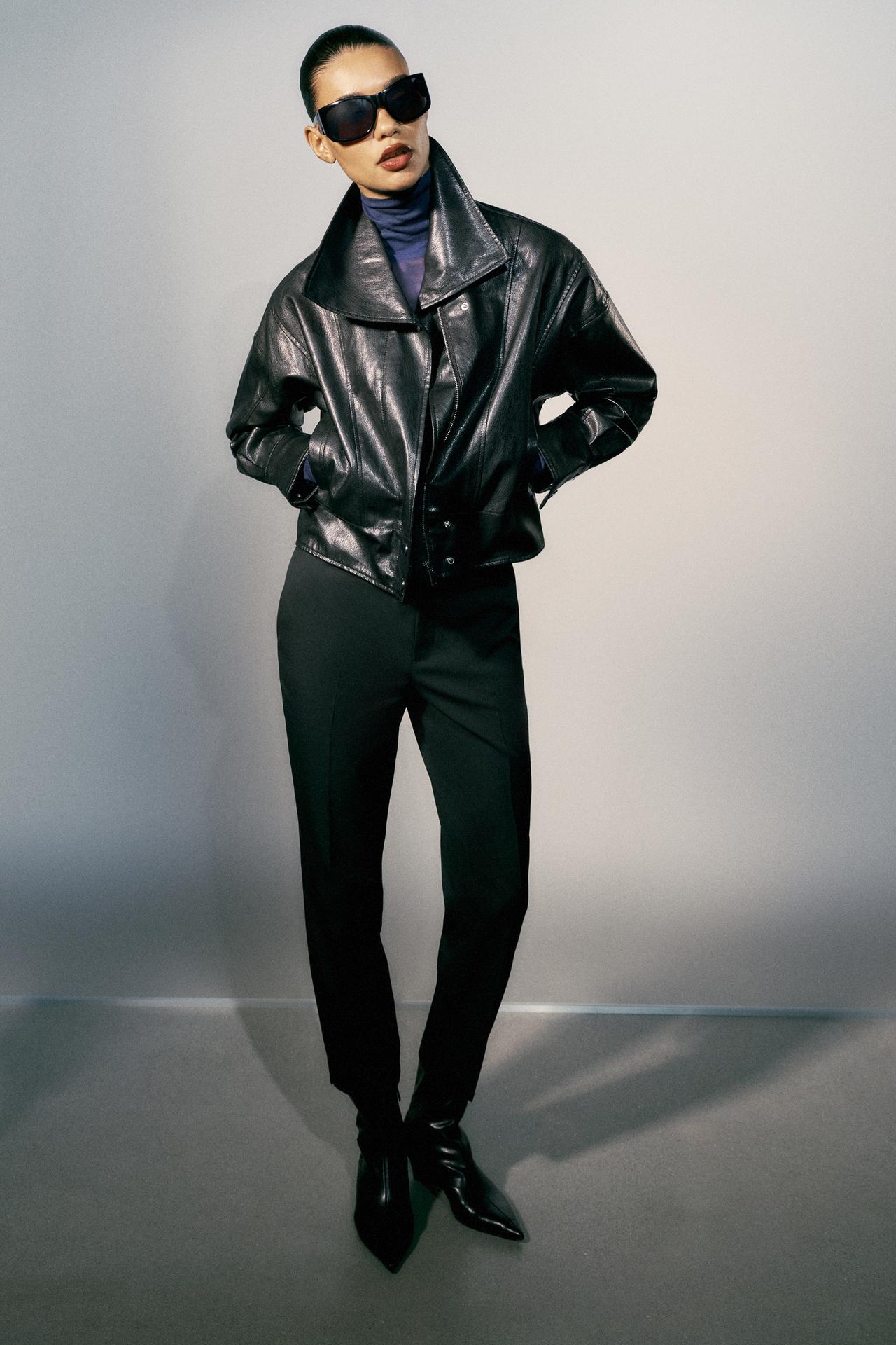 LEATHER EFFECT JACKET WITH BACK PLEATS