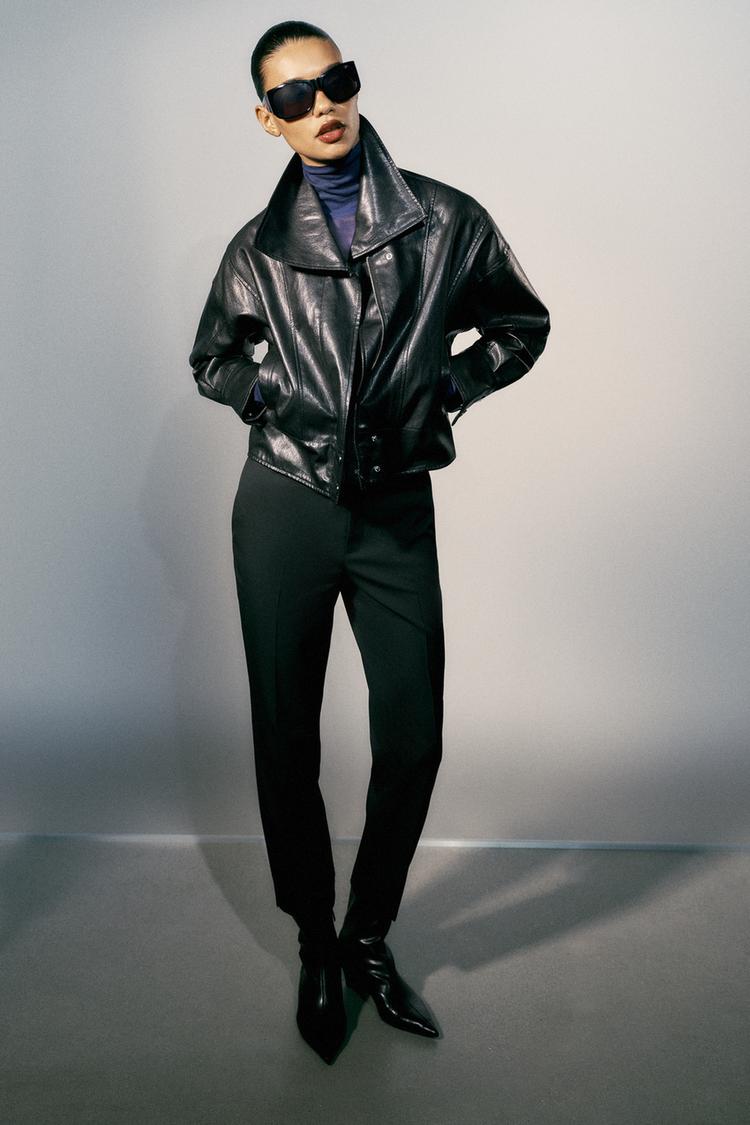 LEATHER EFFECT JACKET WITH BACK PLEATS