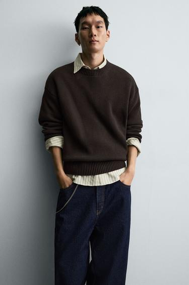 COTTON TEXTURE SWEATER - Chocolate by Zara - Image 5