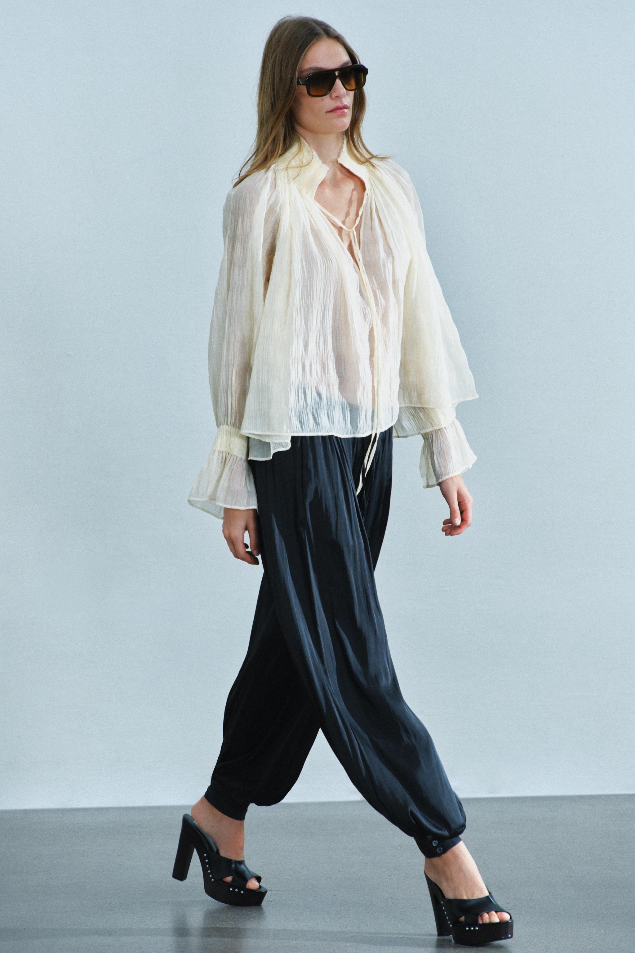 Zara SATEN YÜZEYLİ ZW COLLECTION ŞALVAR PANTOLON görsel 4