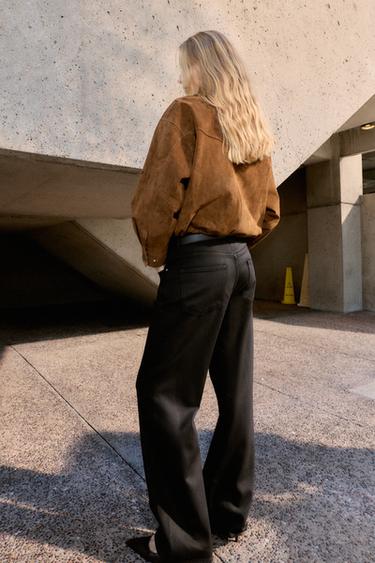 100% LEATHER BOMBER JACKET - whisky by Zara - Image 5