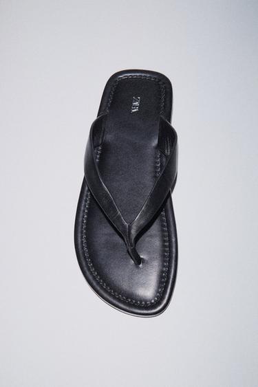 FLAT LEATHER SANDALS - Black by Zara