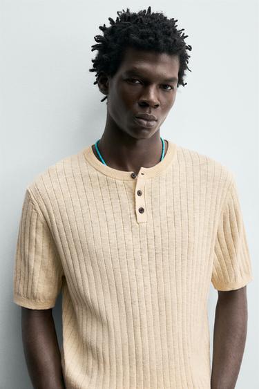 KNIT RIBBED HENLEY COTTON - LINEN T-SHIRT - Butter by Zara - Image 5