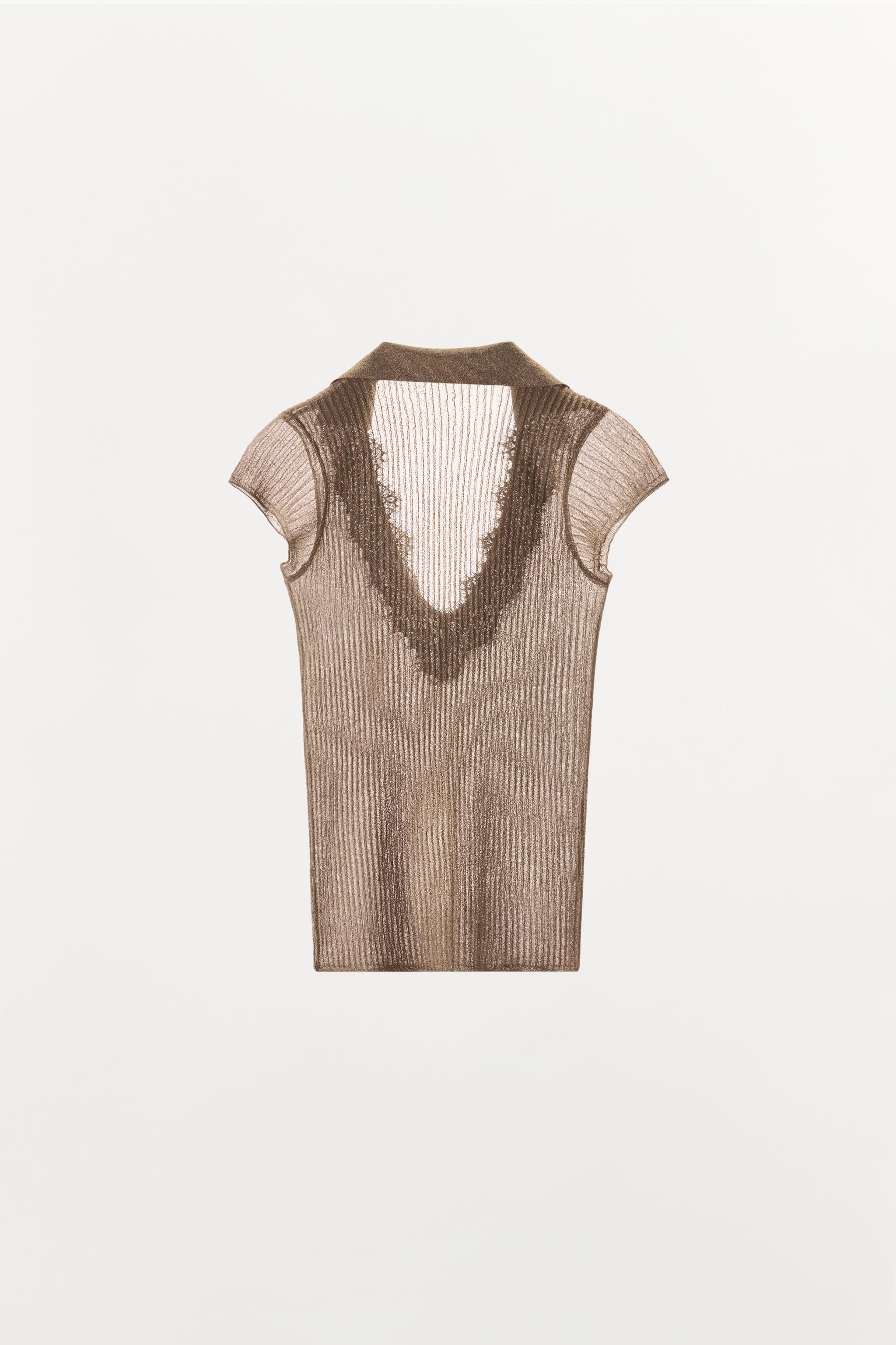 METALLIC YARN KNIT TOP WITH LACE