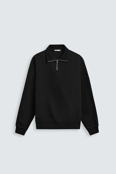 MOLETOM BÁSICO COM GOLA E ZÍPER - Preto da Zara