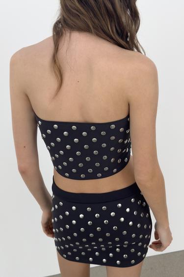 TOP BANDEAU À CLOUS - Gris de Zara - Image 4