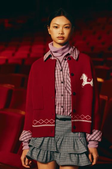 Zara 提花針織開襟衫 - 紅色