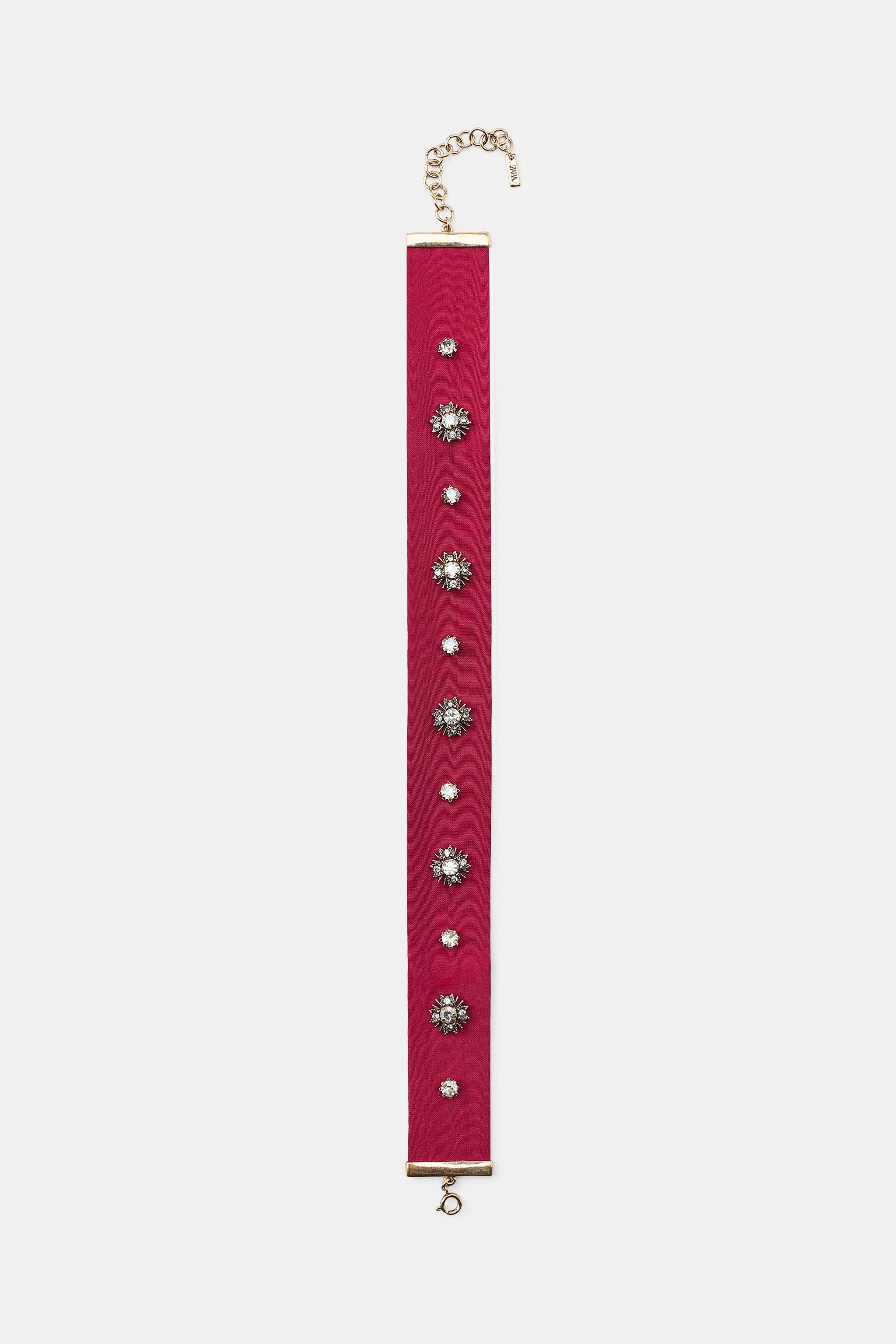 Женские аксессуары Zara FABRIC RHINESTONE CHOKER NECKLACE — фото 3