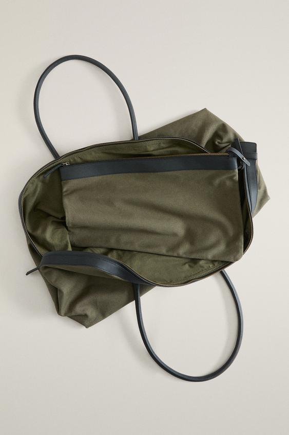 SAC WEEKENDER EN TOILE, CUIR ET DAIM - Vert kaki de Zara - Image 3