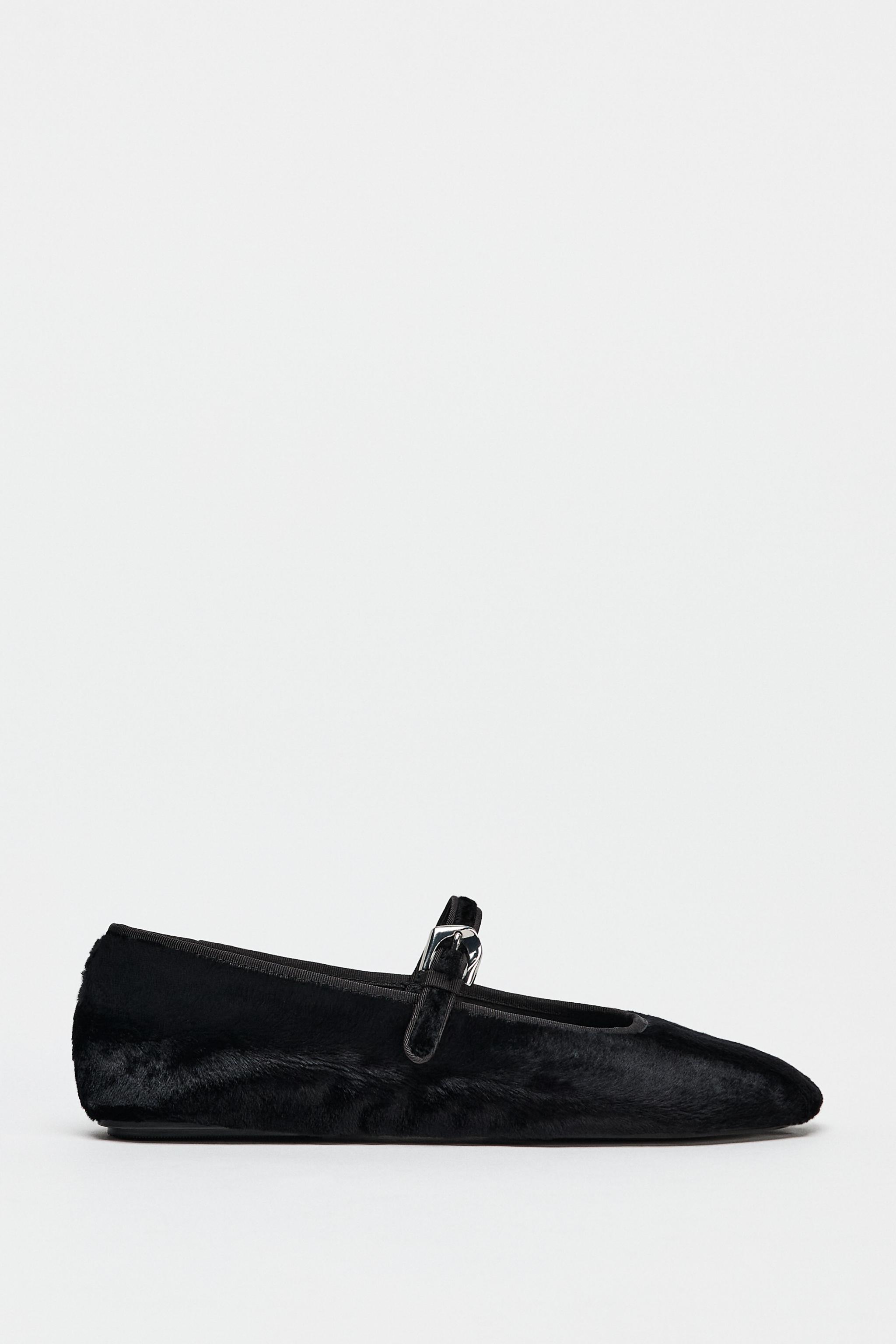 【ZARA】フェイクファー バレリーナシューズ 3584/410/800 フェイクファー バレリーナシューズ - ブラック | ZARA Japan / 日本