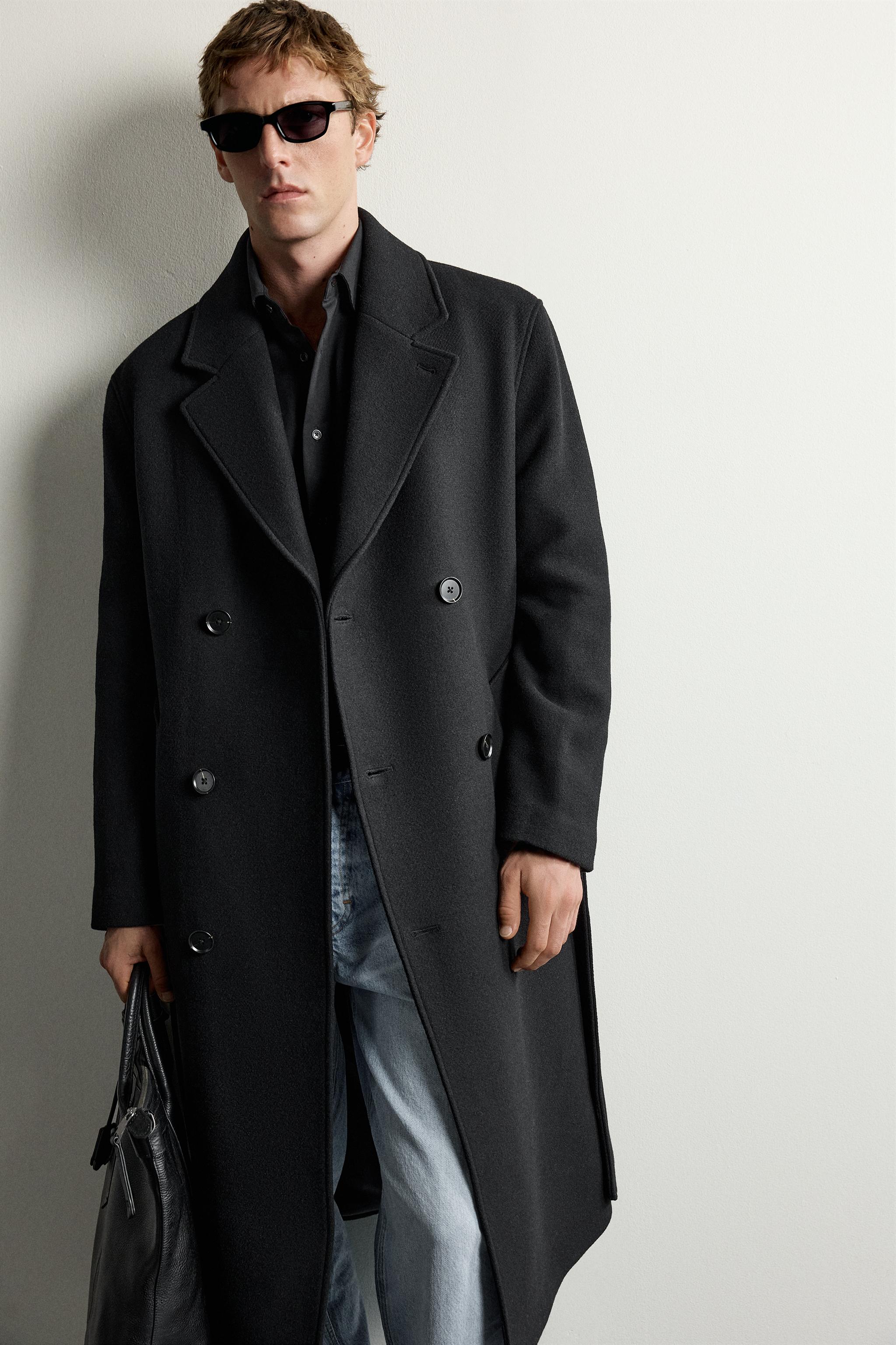 ウール混ベルト付きダブルブレストコート - ブラウン | ZARA Japan / 日本