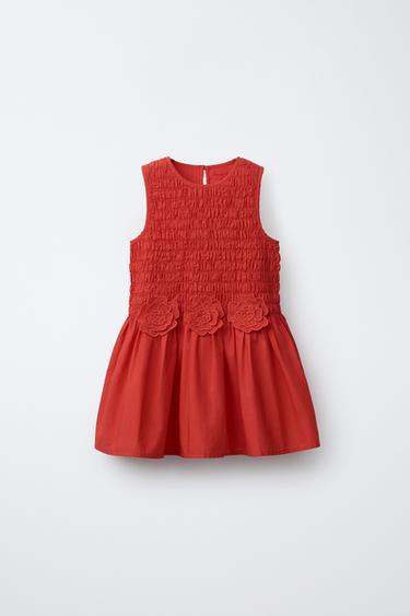 VESTIDO COM CASINHA DE ABELHA E FLORES - Vermelho da Zara