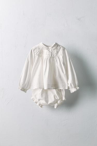 1 MONTH - 3 YEARS/ LIMITED EDITION POPLIN SHIRT AND BLOOMERS SET WITH EMBROIDERED FLOWERS - Ecru by Zara - Image 0