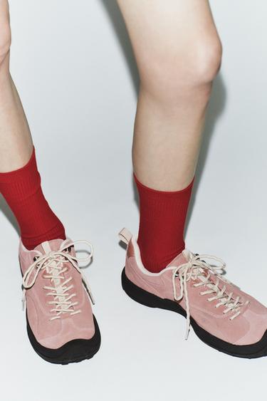 MICRO-RIBBED COTTON SOCKS - Red by Zara