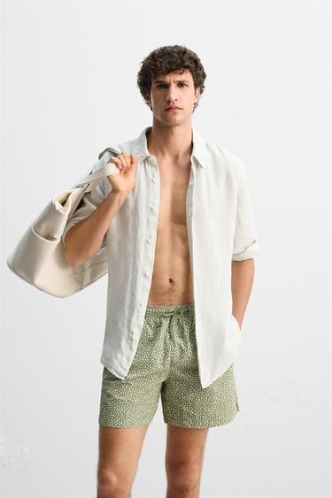 ABSTRACT PRINT MID-LENGTH SWIMMING TRUNKS - Light khaki by Zara - Image 1