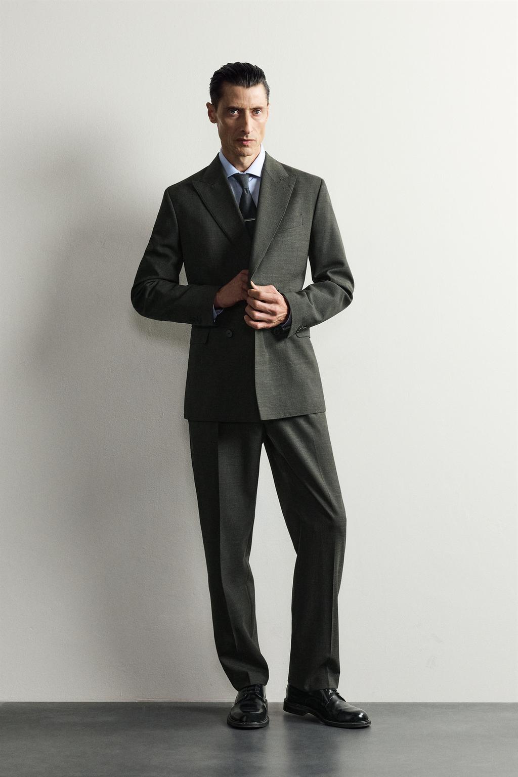 100% WOOL HOUNDSTOOTH DOUBLE-BREASTED SUIT BLAZER
