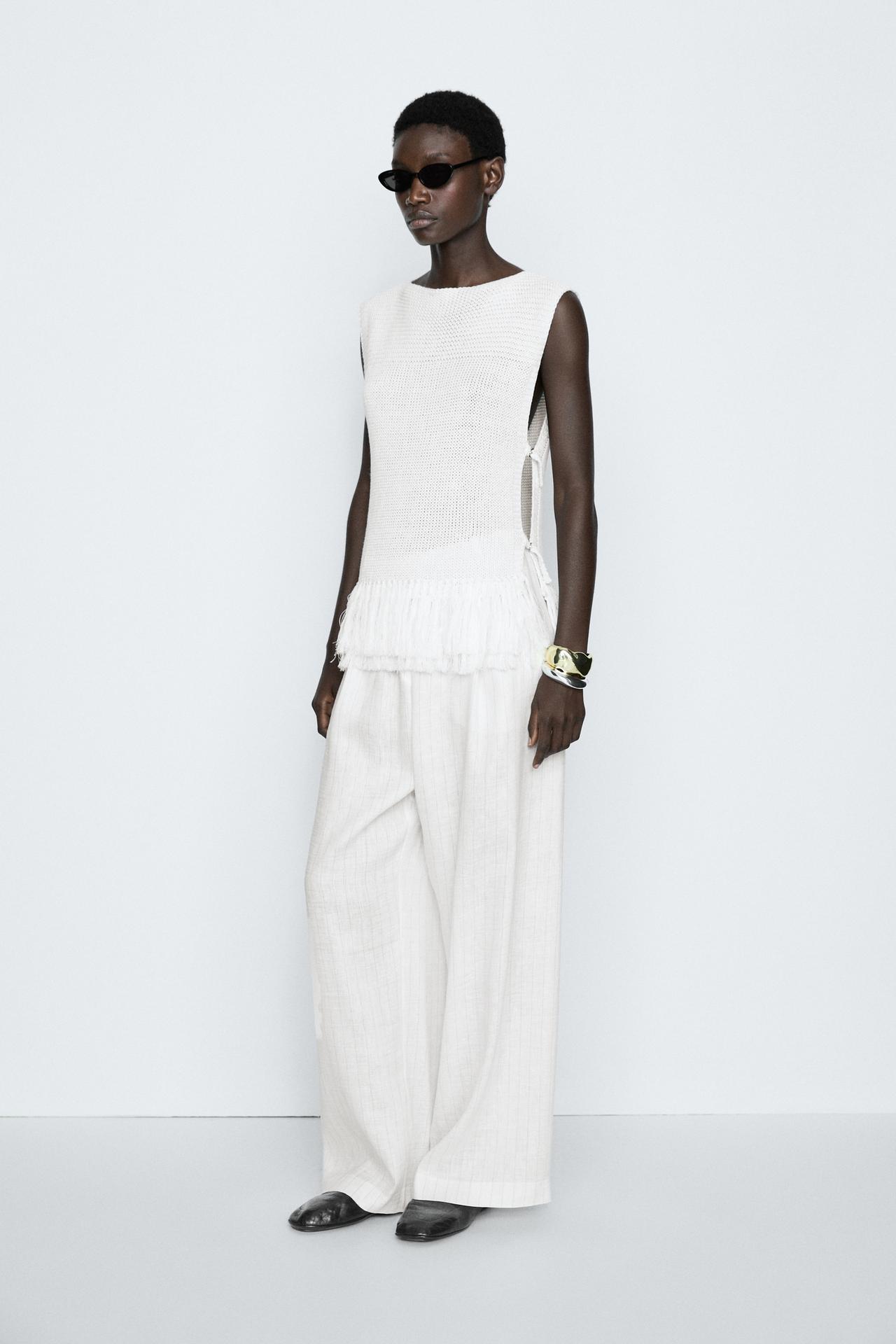 Fringe detail knit top - STUDIO — White