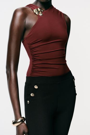 Zara HARDWARE POLYAMIDE BODYSUIT - Maroon