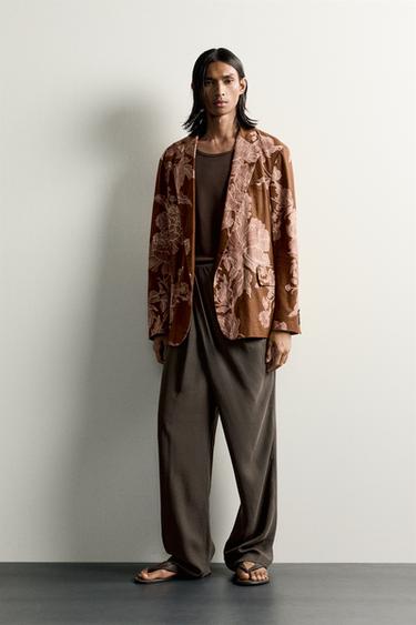 Zara LIMITED EDITION PRINTED LINEN-COTTON RELAXED FIT BLAZER - Printed - Image 0