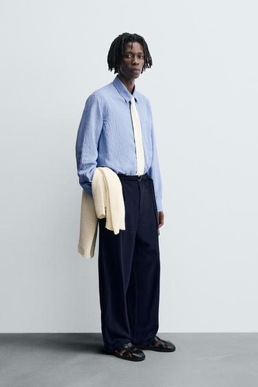 CREASED-EFFECT STRIPED FLOWING SHIRT - Blue by Zara - Image 3