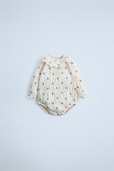 Zara TEXTURED FLORAL BODYSUIT - Light ecru