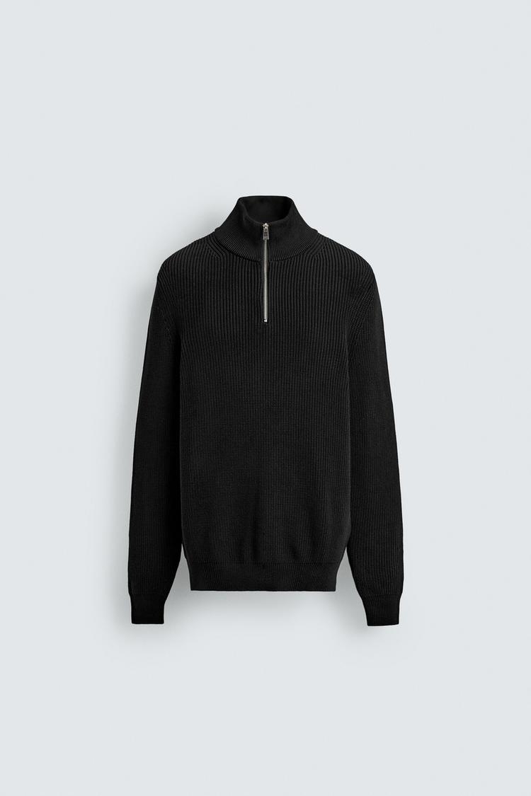 ZARA PURL KNIT QUARTER-ZIP JUMPER