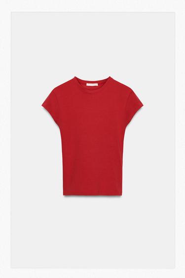 SLIM FIT SHORT SLEEVE T-SHIRT - Red by Zara